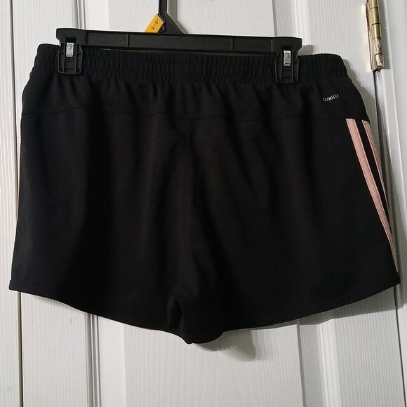 Adidas black workout shorts with pink side stripes drawstring waist Sz L - Picture 5 of 7